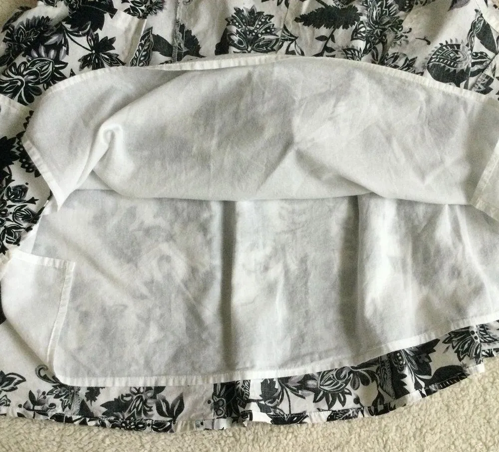 Pleated Floral Skirt Black White Pattern Cotton - Sz 6 Petite - Image 9