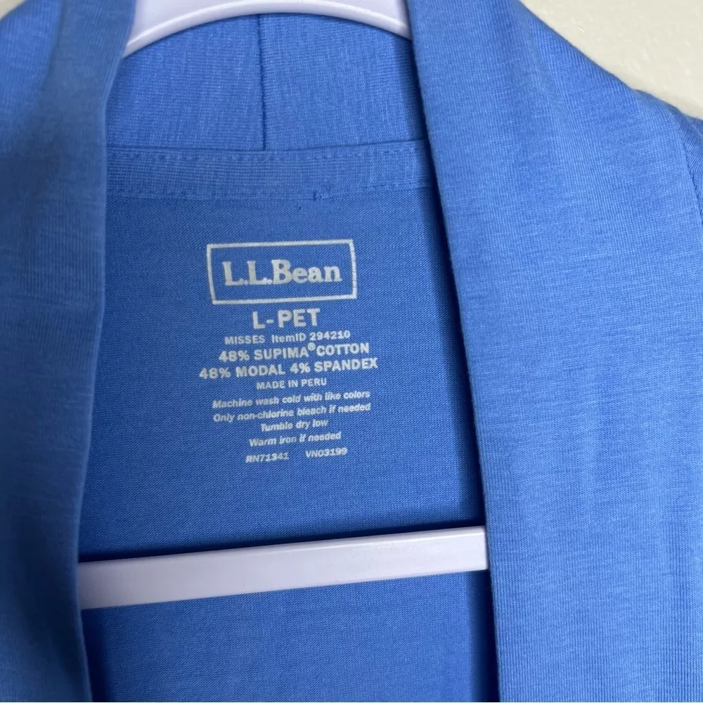 LL Bean Petite Blue Soft Supima Cotton Roll‎ Tab Sleeves Open Front Cardigan Size undefined - Image 7