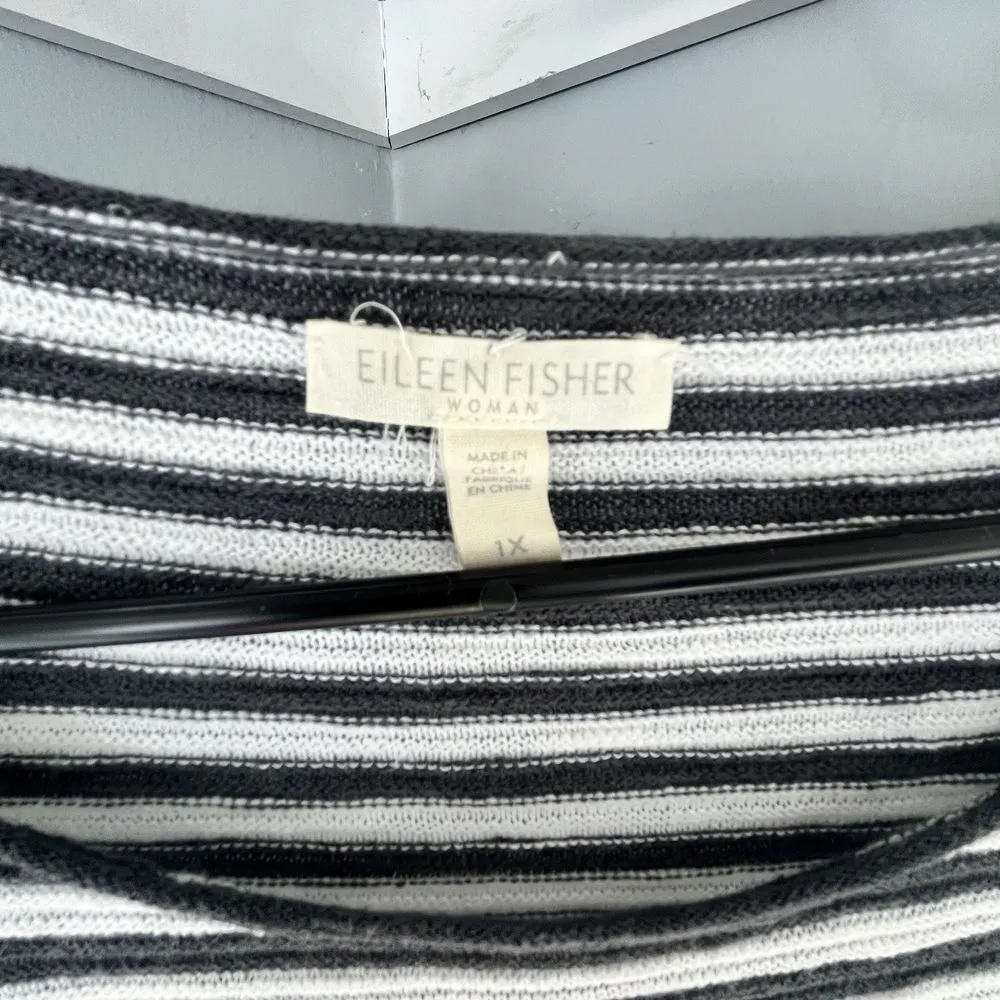 Eileen Fisher Sz 1x Relaxed Fit Striped Sweater  Organic Linen Cotton Thin Knit - Image 2