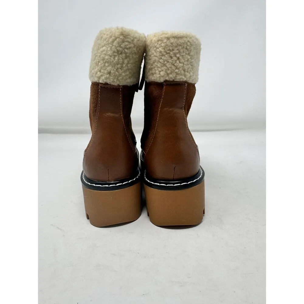 Violet and Red Alexa Brown Suede Fleece Trim Lug Combat Boots Size 6.5 NWOB - Image 4