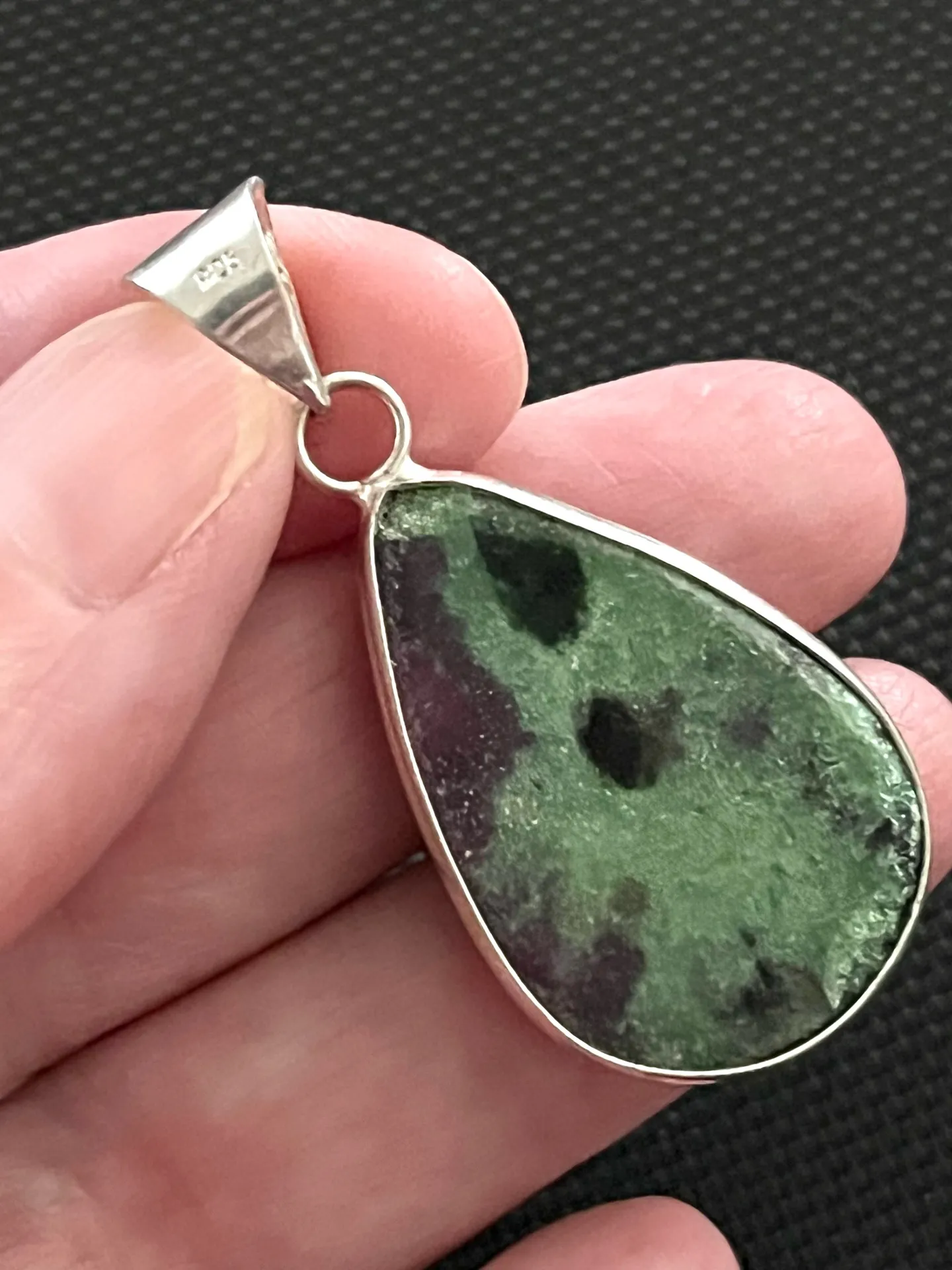 Natural Genuine Teardrop Ruby Zoisite Sterling Silver Gemstone 1.5” Pendant - Image 6