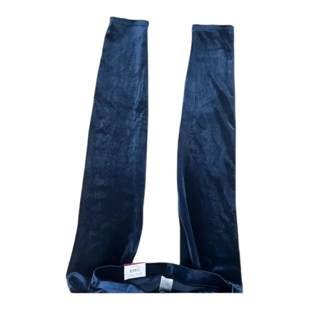 Time and Tru Mid Rise Women Velour Velvet Leggings Fitted Blue Yoga Pants Blue Size XS - Image 5