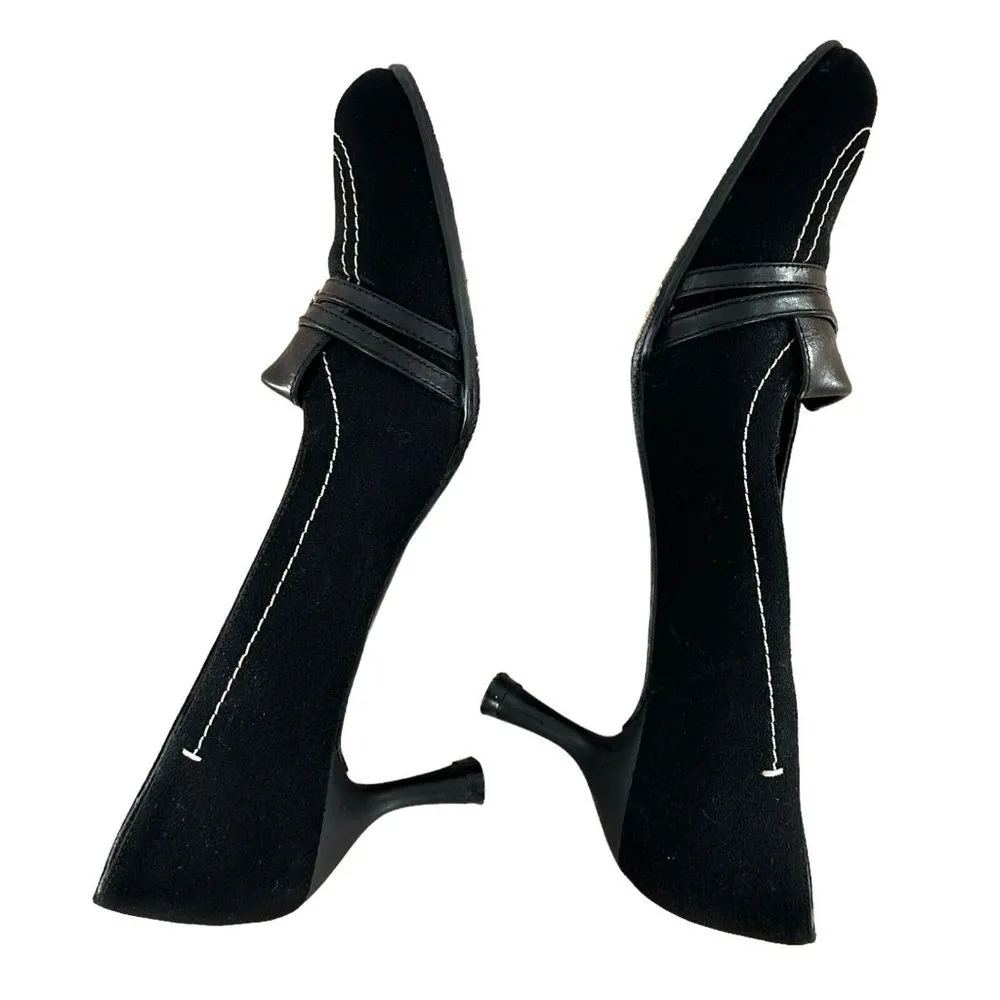 Stuart Weitzman Black Microfiber Kitten Heel Round Toe Pumps Size 5.5 M - Image 4