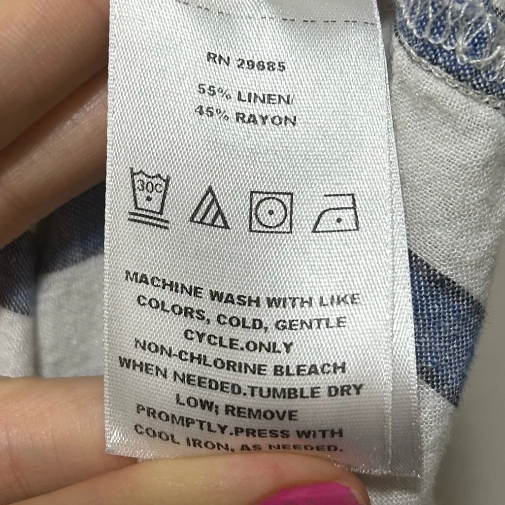 Pendleton Blue & White Striped Button-Down Top | Linen Rayon Blend Size XL - Image 4