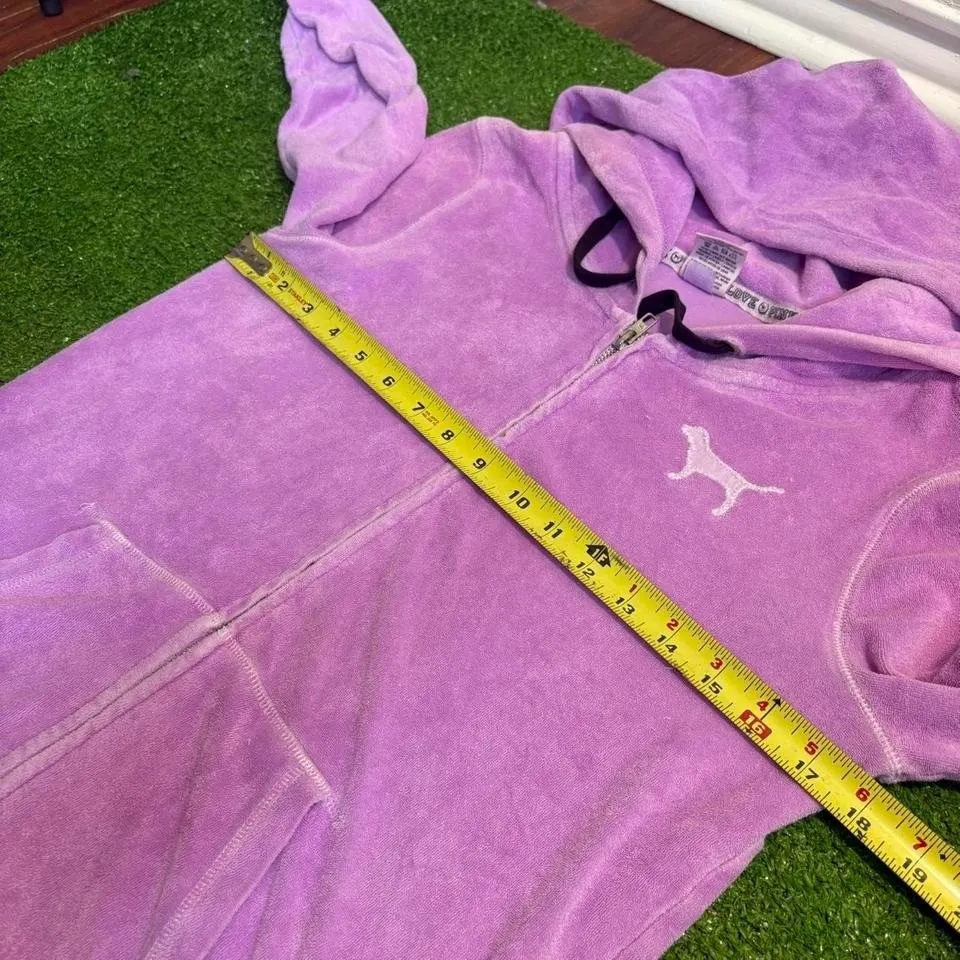 Victorias‎ Secret PINK Women's M Purple Hooded Zip Up Jacket Love Terry Cloth - Image 3
