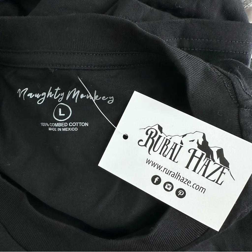 Naughty Monkey Black Western Theme T-Shirt size Large Short Sleeves Metallic - Image 8