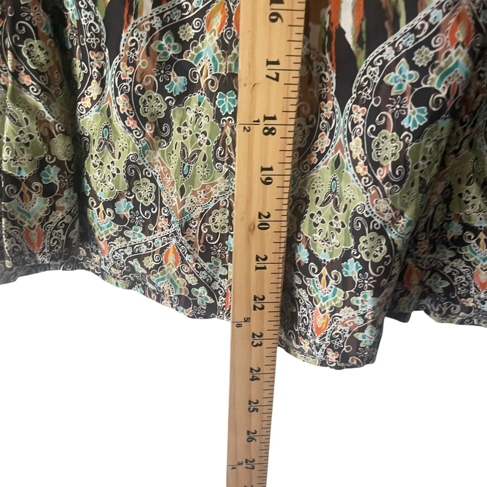 Dana Buchman Women's Size 4 Hippie Boho Artsy‎ Brown Green Above Knee Skirt - Image 7