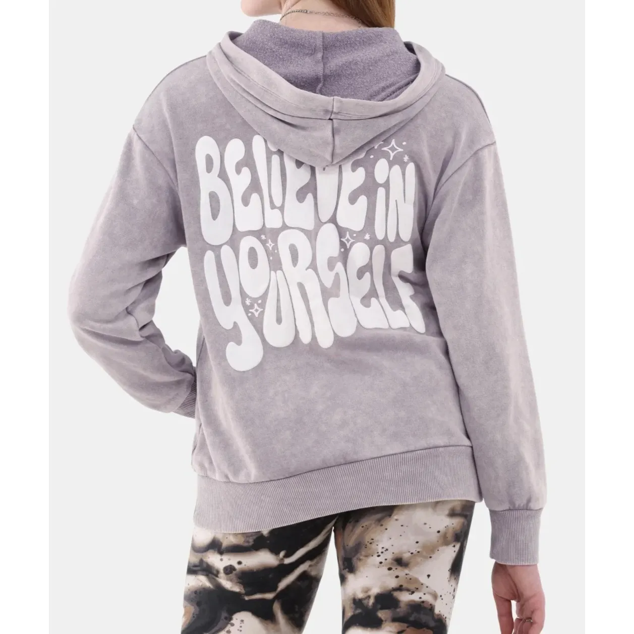 No Boundaries Women Sweatshirt Sz XXS (00) Purple Heather Crewneck Casual Hooded - Image 3