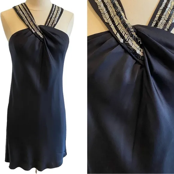 Banana Republic Embellished Halter Neck Silk Mini Slip Belay Dress - Image 2
