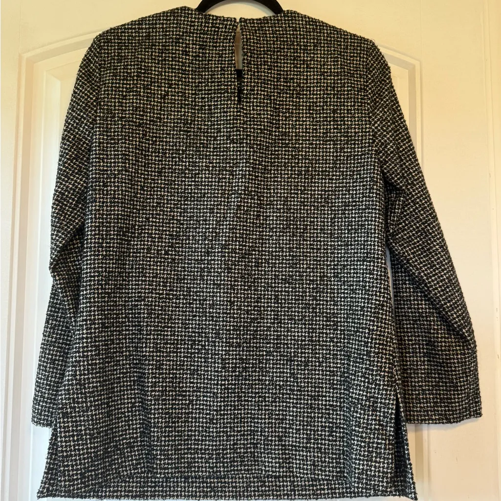 ZARA WOMAN Black White Houndstooth Textured Long Sleeve‎ Tunic Dress Pockets M - Image 5