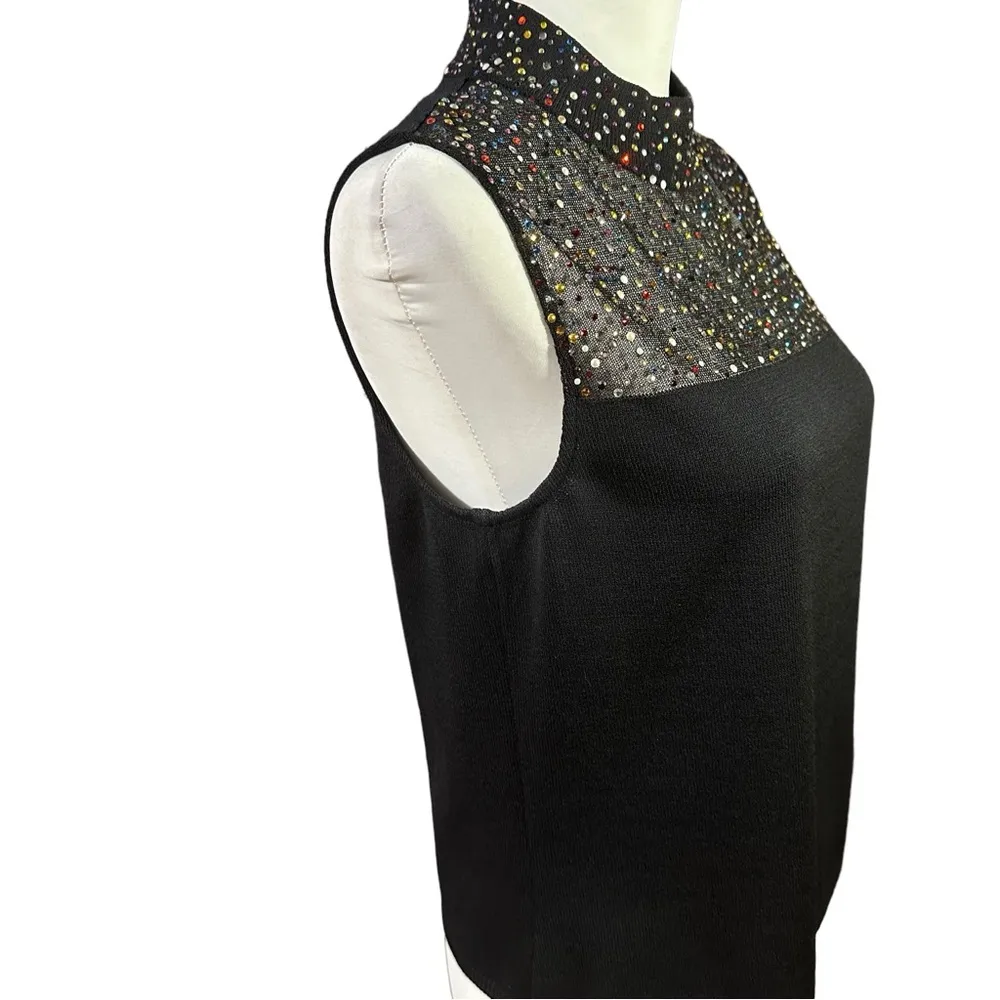 St. John Black Knit Sleeveless Top with Beaded Embellishments Sz Small - Image 8