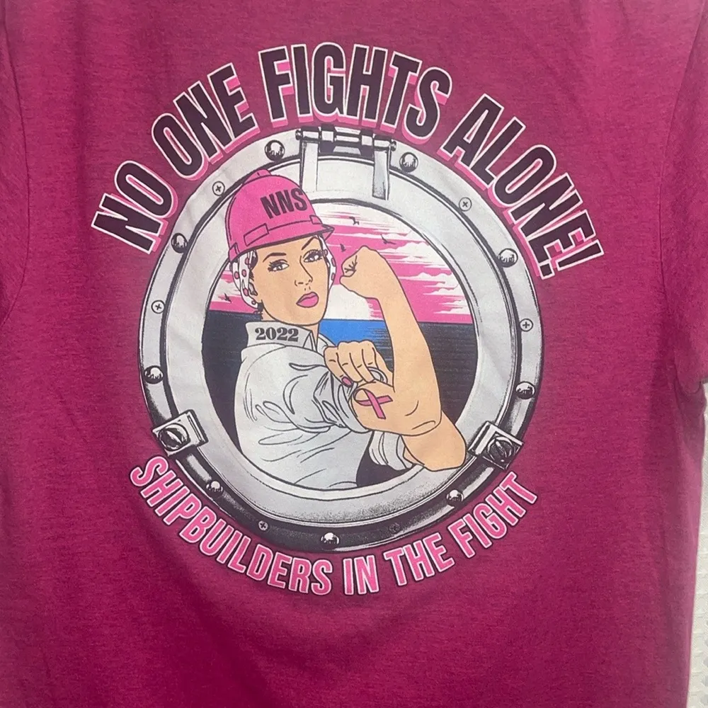 Rare Huntington Ingalls WOMENS BREAST CANCER SMALL Short Sleeve  T-Shirt/Pink - Image 2