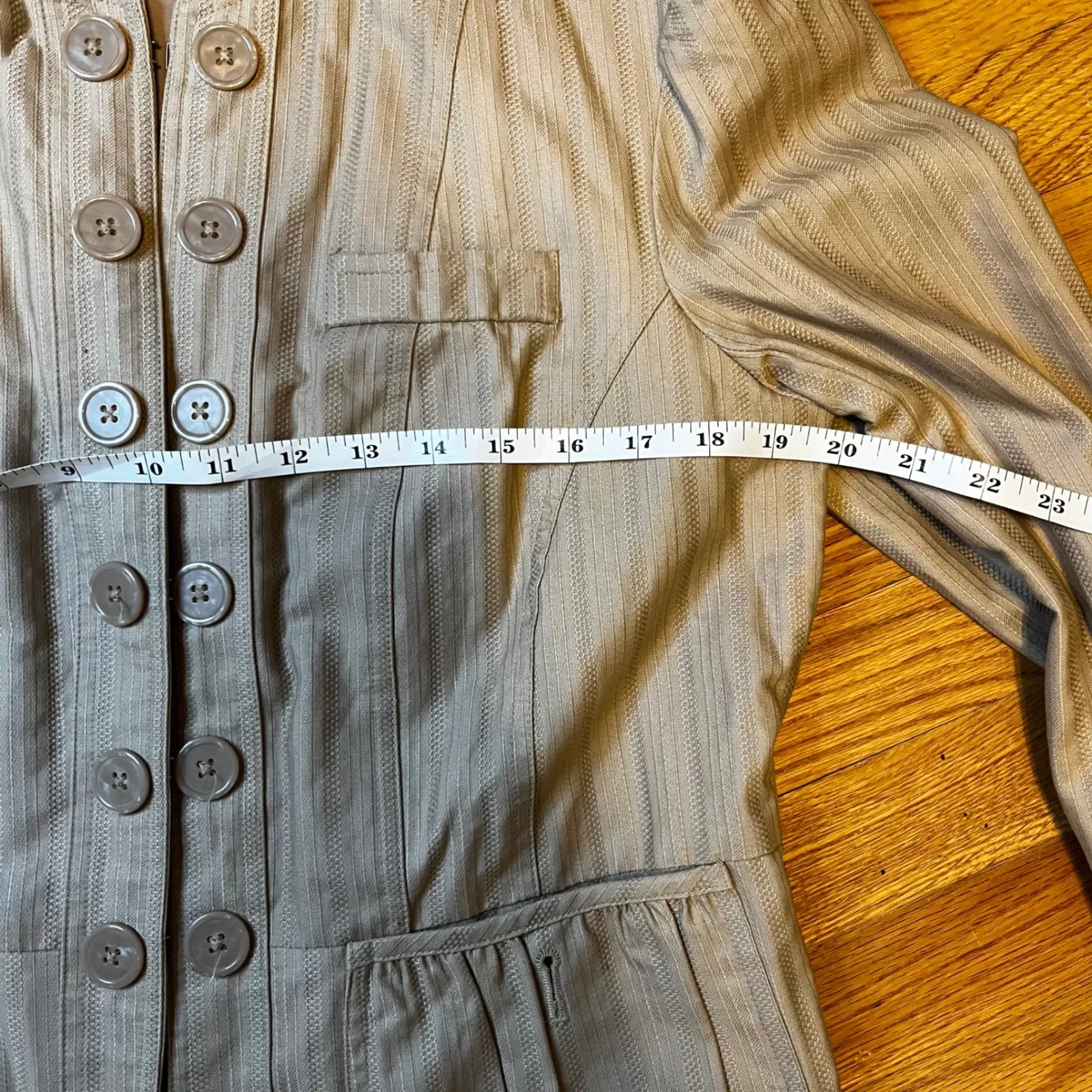 Mossimo Denim Mossimo Women's Taupe Striped Collarless Hook Front Blazer Jacket Size Medium - Image 12