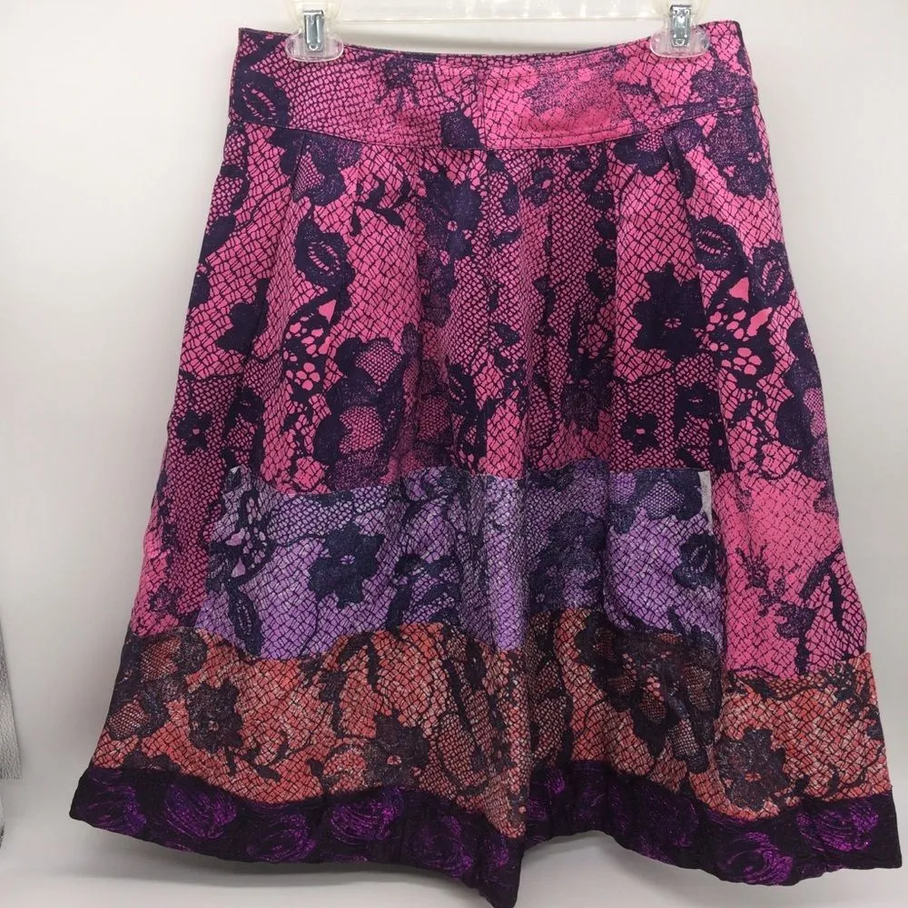 RARE Gregory Parkinson Patchwork Skirt in Pinks/Purples w/Black Lace Print - Image 2