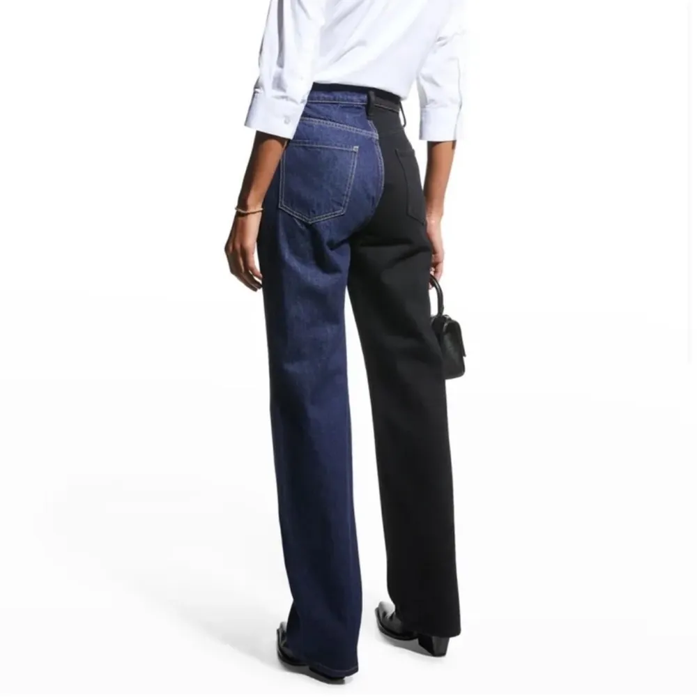 Frame Jeans Two Tone Le Jane Straight Leg High Rise Color Block Black Blue - Image 6