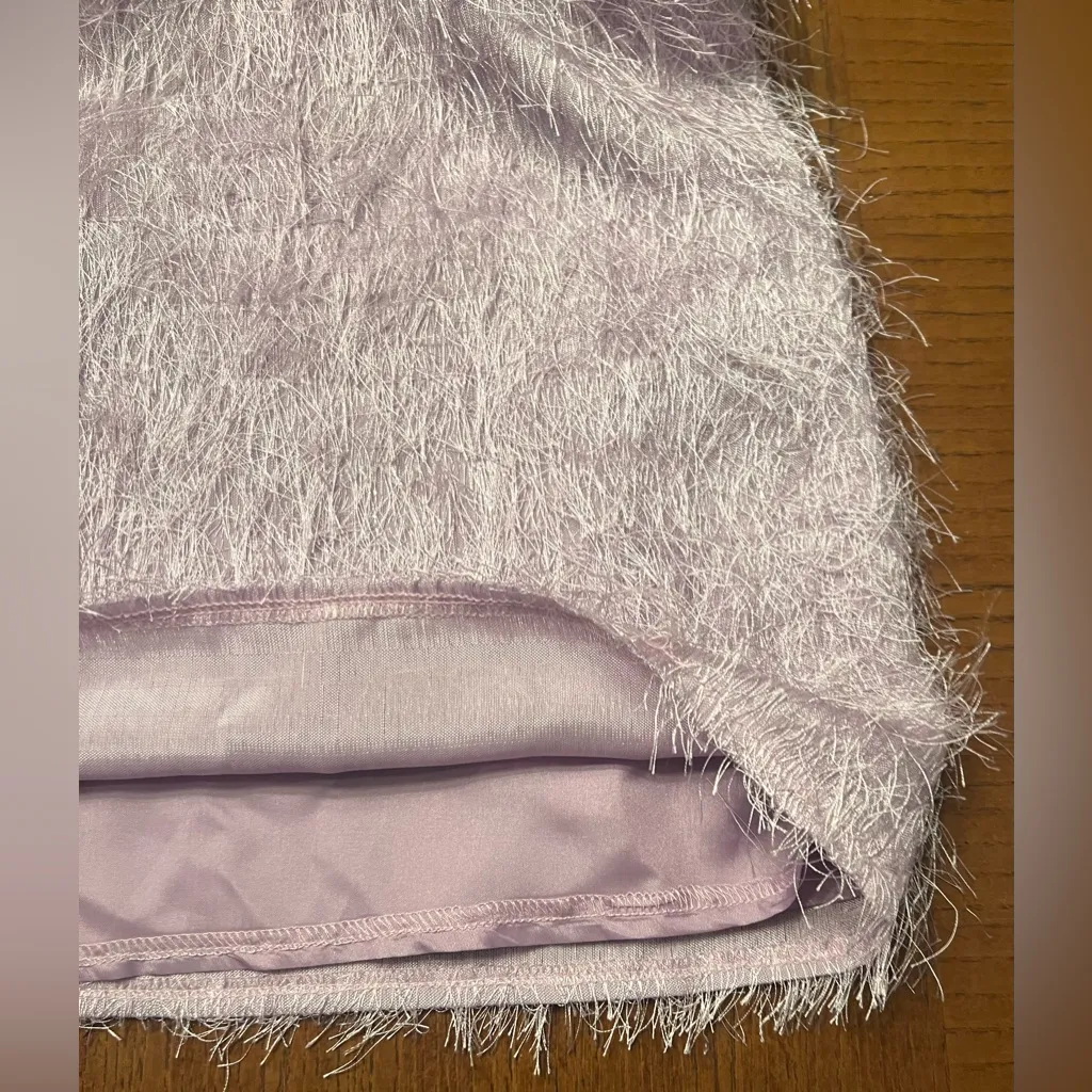 TOPSHOP Lilac Metallic Fuzzy Fringe Deep‎ Plunging V-Back Mini Slip Dress Size 6 - Image 14
