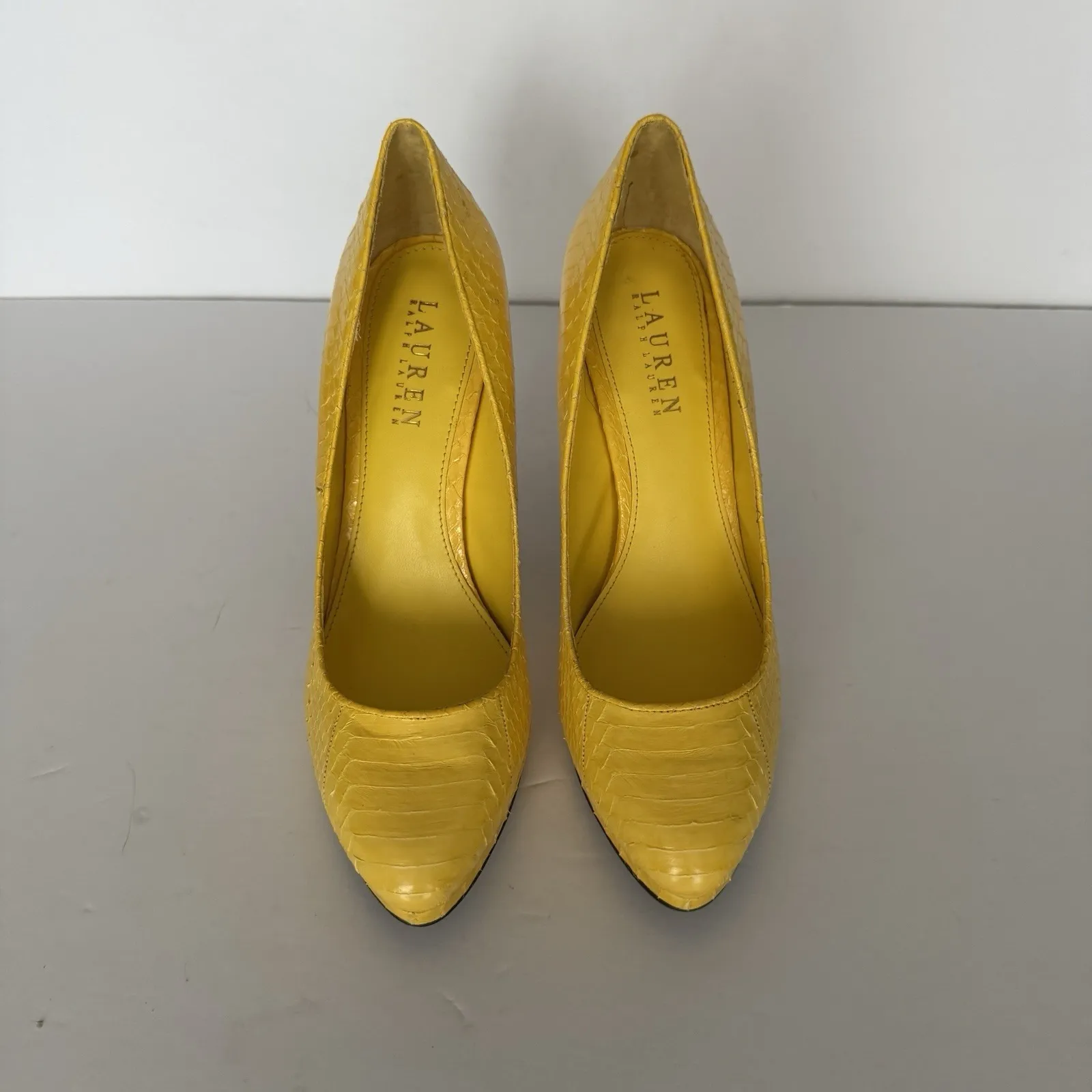 Lauren Ralph Lauren‎ Heels Womens Kailee Platform Pumps Yellow Snake Print 8.5 B - Image 3