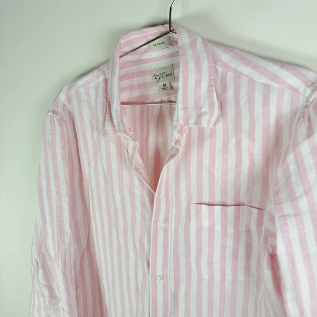 J.Crew Pink White Striped Linen Button Down Shirt Classic Fit - Image 3