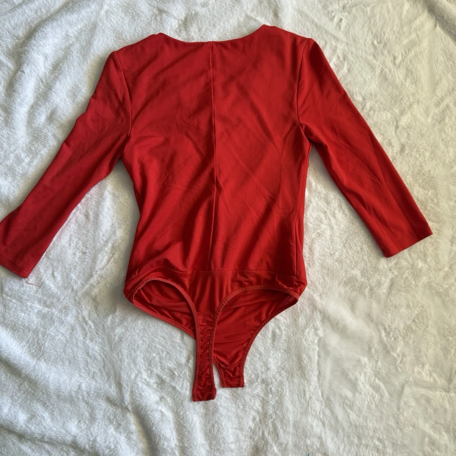 Bebe Red Lace Up V Neck Bodysuit Women's Small Stretch Long Sleeve Fitted Top - Image 6