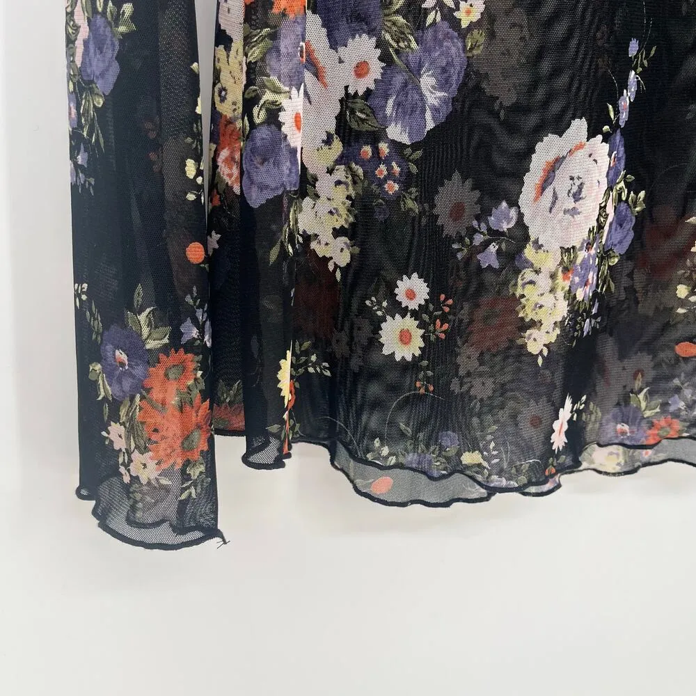 White Birch Long Sleeve Sheer Floral Mock Neck Top in Dark Floral Size Large - Image 5