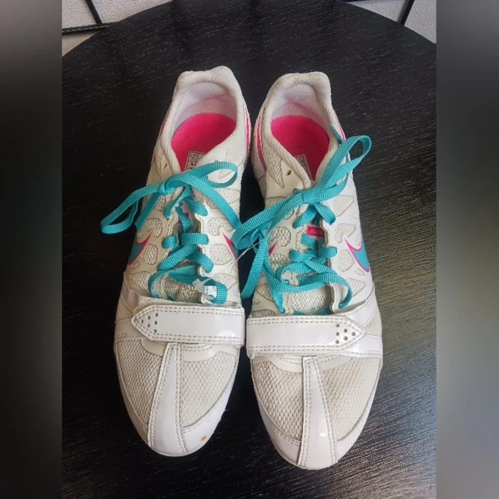 NIKE RIVAL Sprint Running Cleats Shoes S6.5 Wht/ BRT Turquoise-Pink - Image 2