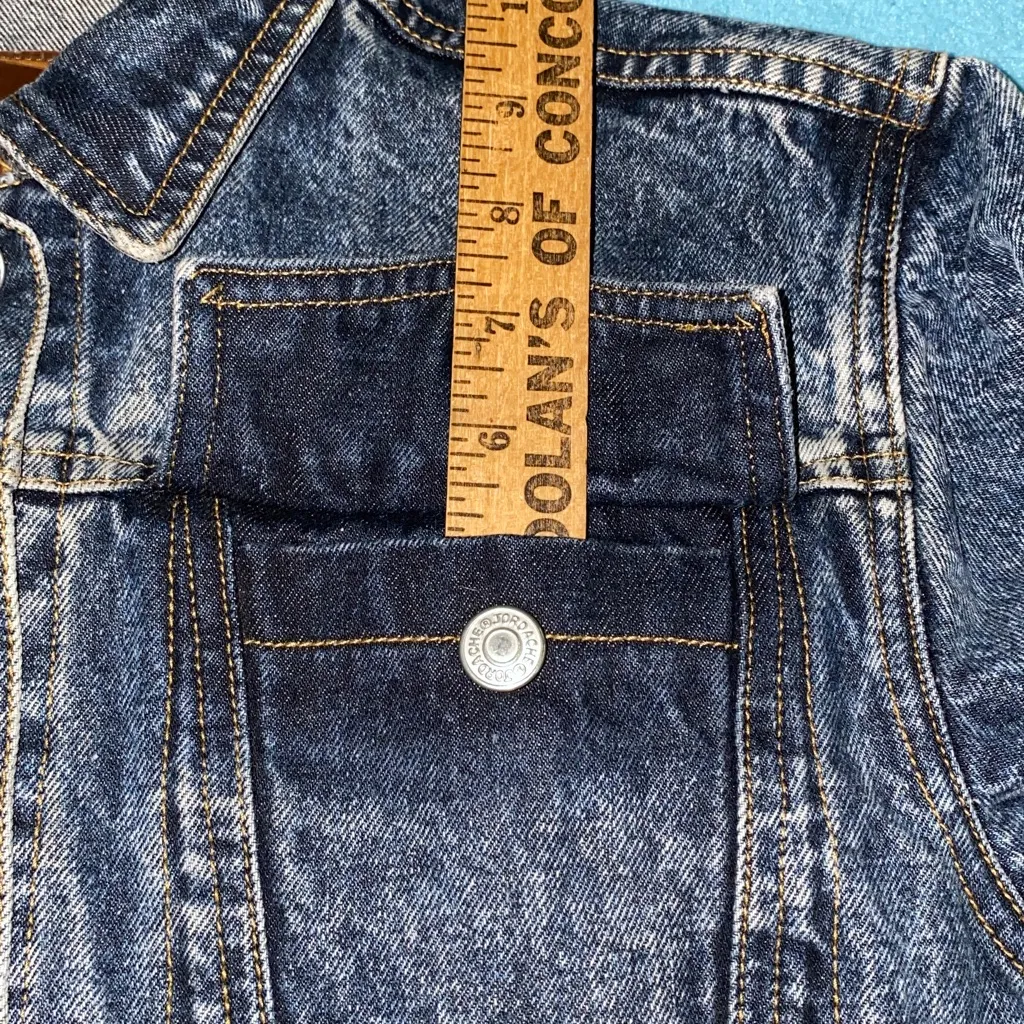 JORDACHE denim button front jacket bows and zippers medium blue vintage size M - Image 15