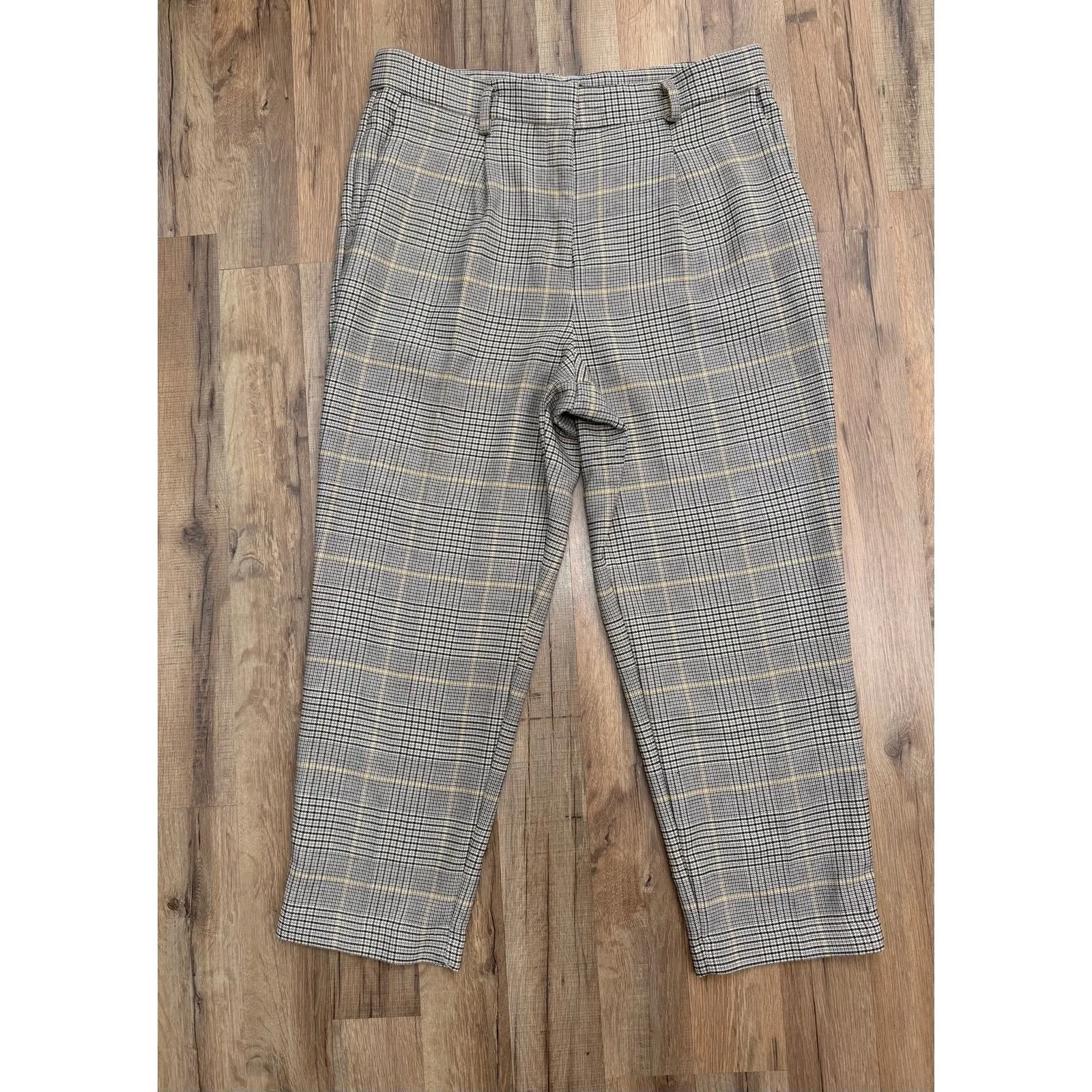 Ann Taylor Plaid Ankle Pants Women Size 14 Beige Black Career Stretch - Image 3
