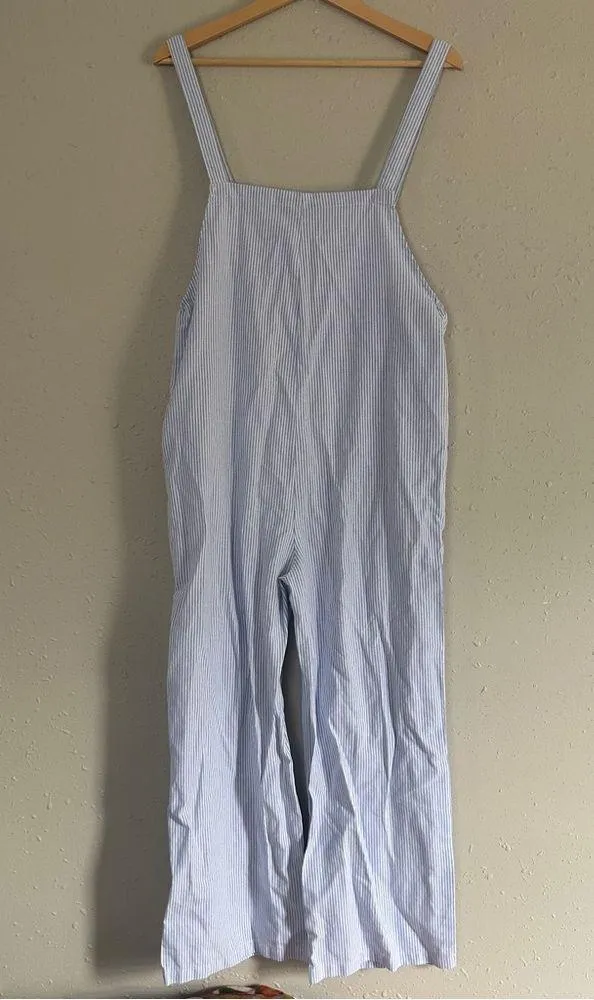 🦋 White Blue Striped Overalls Lightweight Casual Medium - Image 4