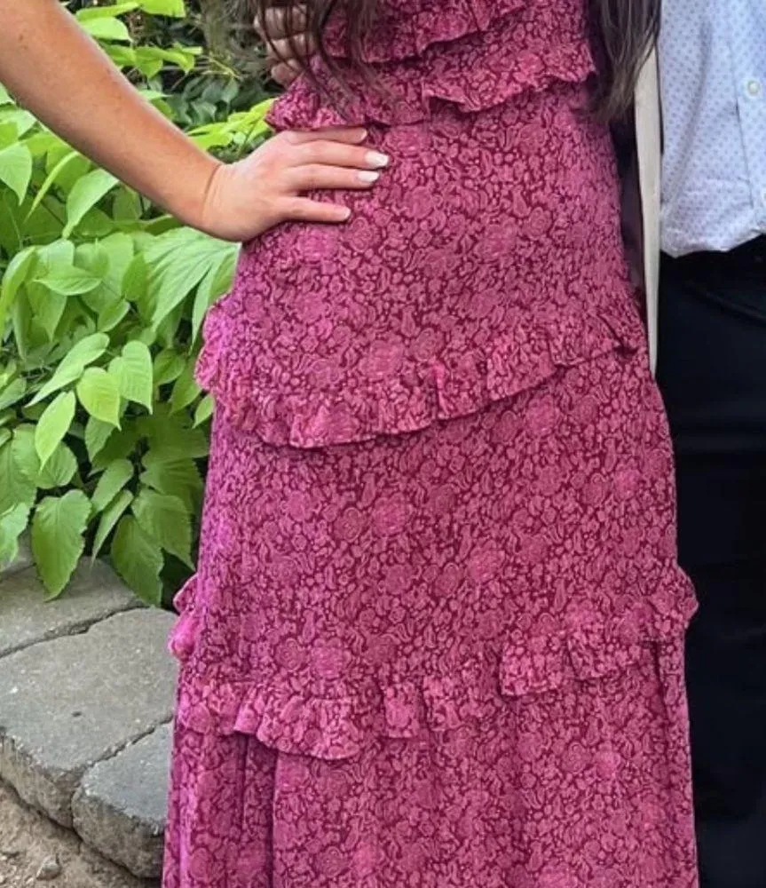 o.p.t Ingrid Floral Print Ruffle Chiffon Midi Dress NWT L Pink Size L - Image 4