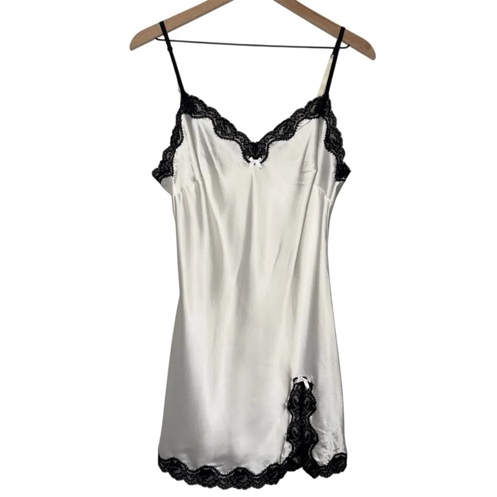 Fairy Bridal White Chemise Slip Dress with Black Lace Lingerie Elegant Dainty‎ - Image 2