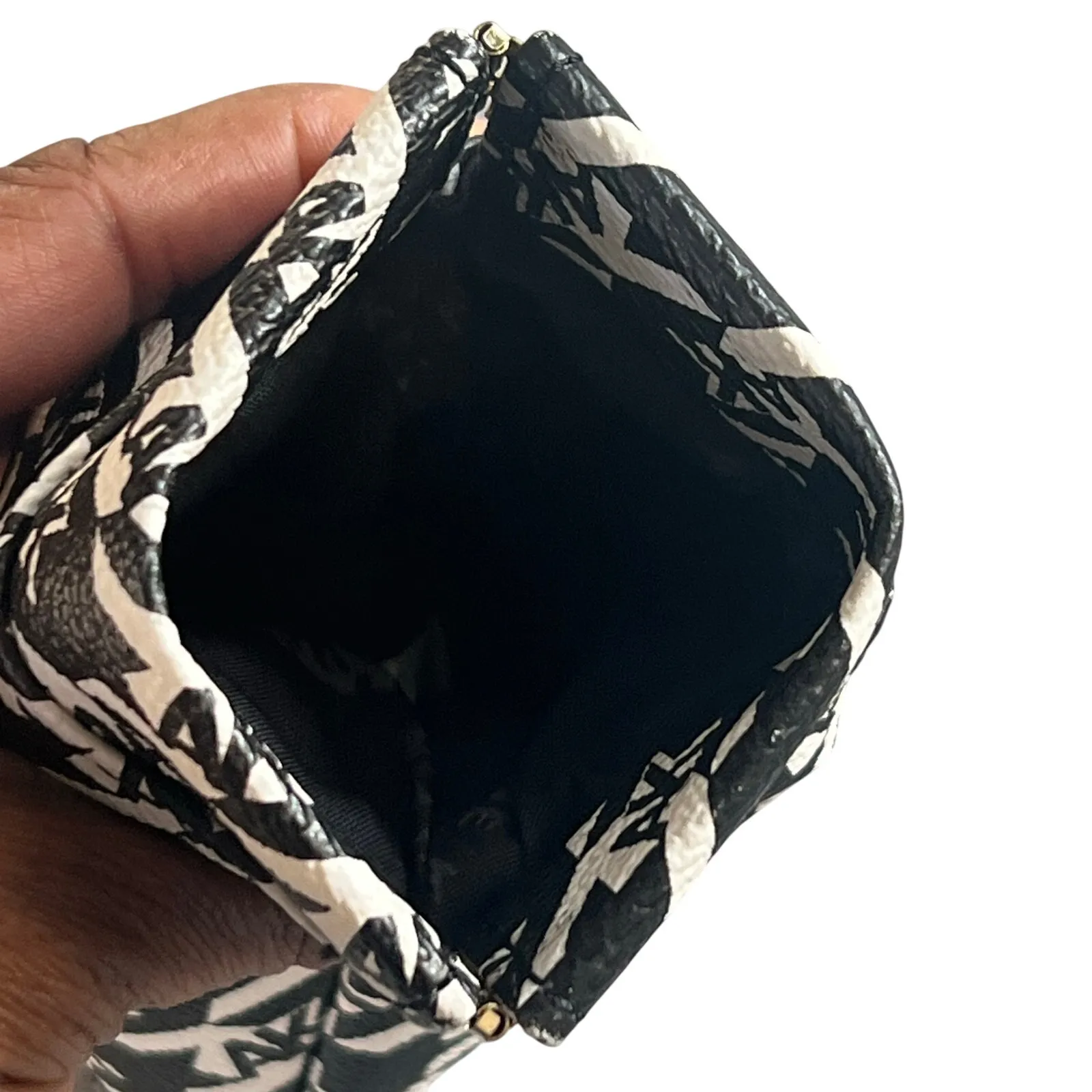 Anne Klein Eyeglass Soft Case Black & White Logo Herringbone Print - Image 3