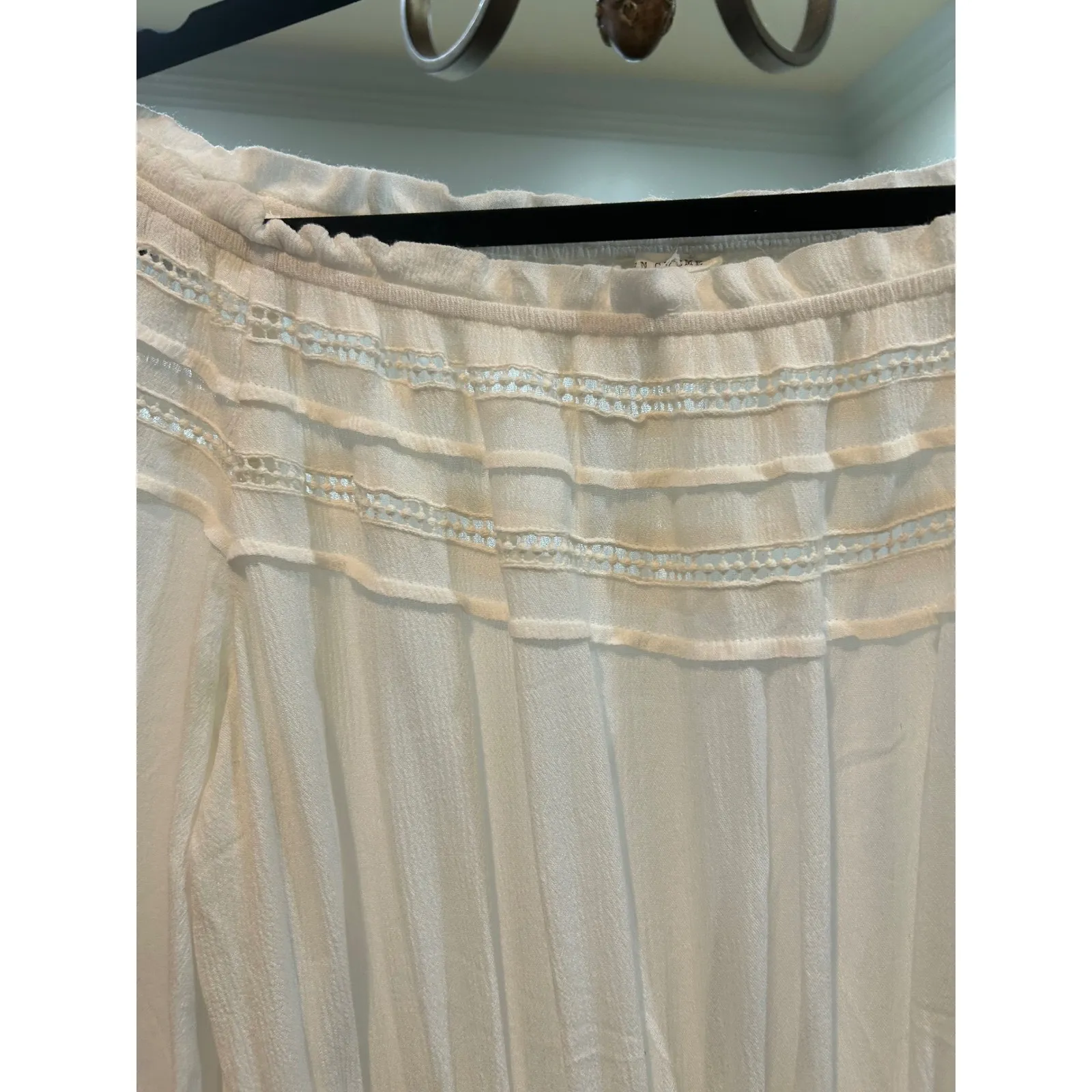 En Crème Romper‎ Off Shoulder White Lace Trim Long Sleeve Boho Size S - Image 4