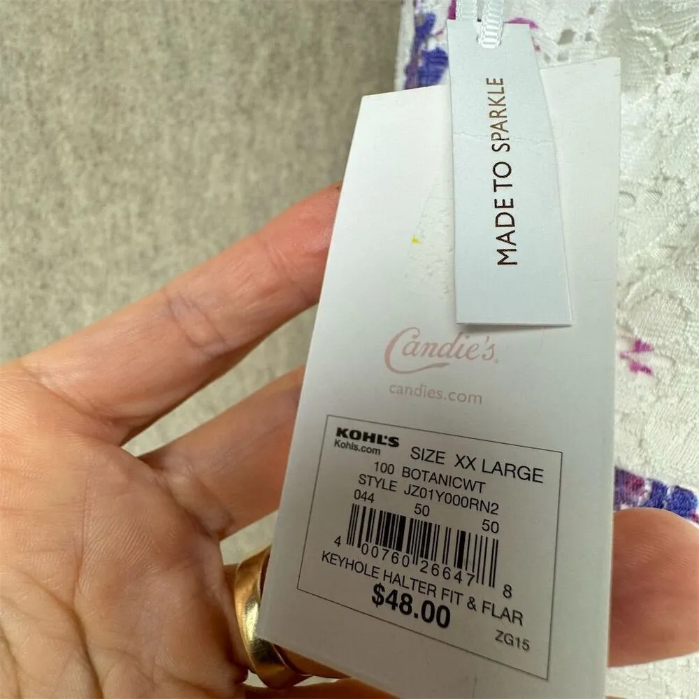 Candie's Women's 2XL White Floral Keyhole Halter Fit & Flare Dress - Image 4