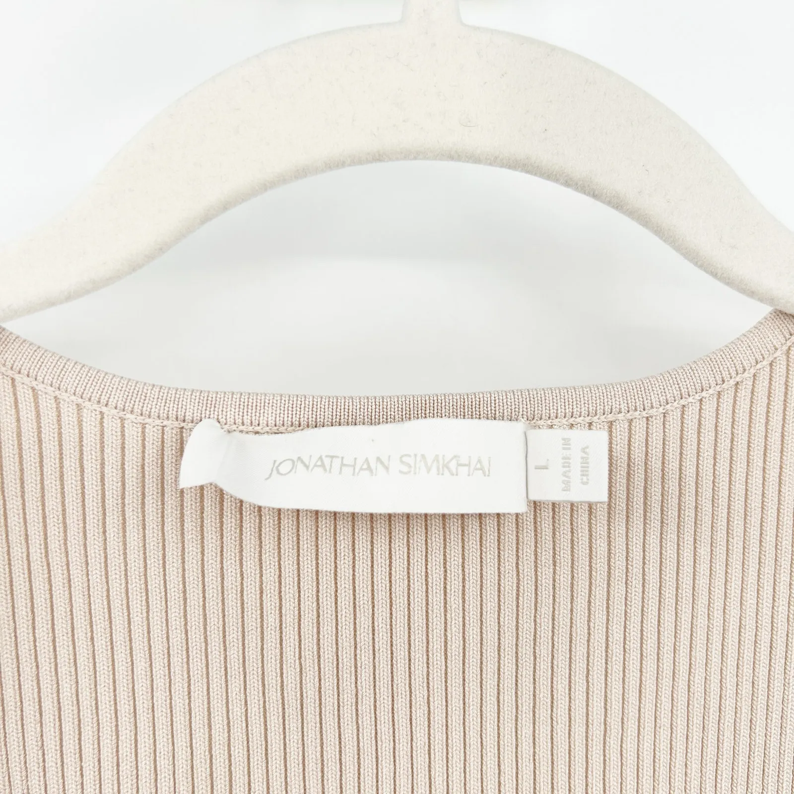 Jonathan Simkhai Womens Abia Compact Rib Sweetheart Neck‎ Cropped Tee Top Size L Tan Size L - Image 3