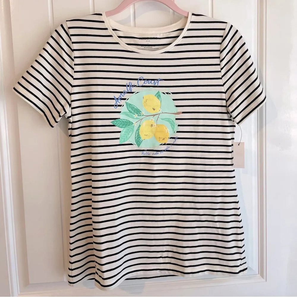Talbot’s Summer in Italy Almalfi Coast Striped Lemon Graphic Tee Sz Small NWT - Image 2