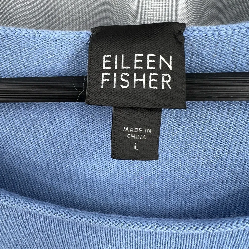Eileen Fisher Sweater Sleeveless Blue Silk Cashmere Knit Tank Luxurious Large - Image 3