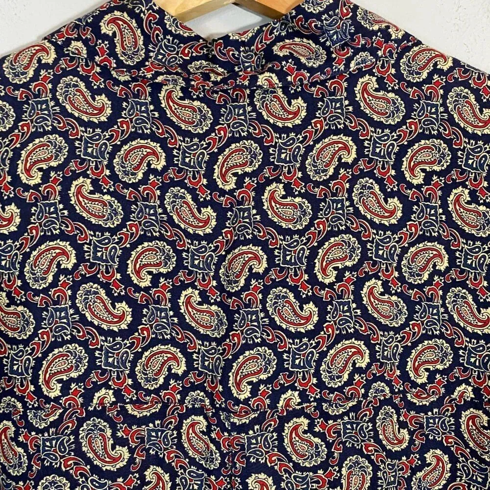 Vintage Liz Sport Women's Sz Small Long Sleeve Button Up Paisley Navy Blouse Top - Image 12