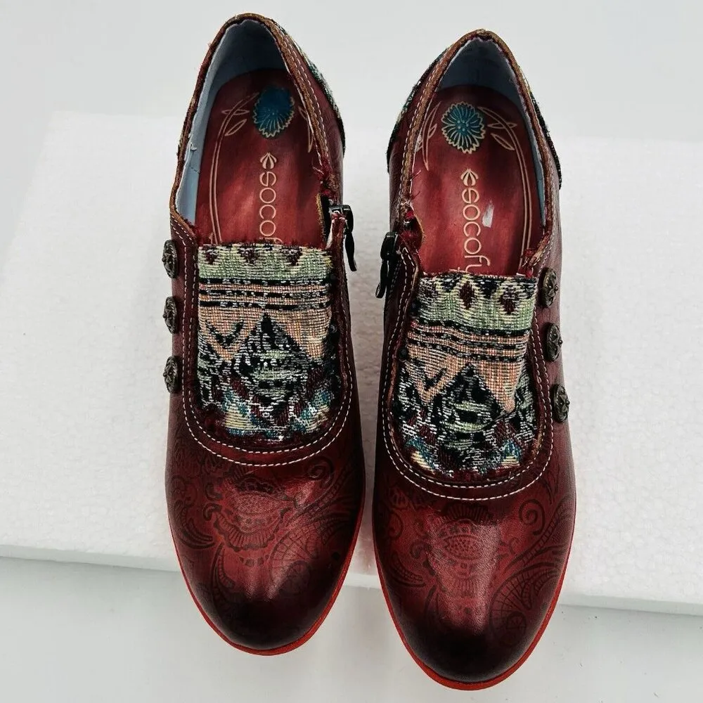 Socofy Size EU 38 US 7 Retro Classic Leather Tapestry Pump 2.5" Heels Shoes - Image 7