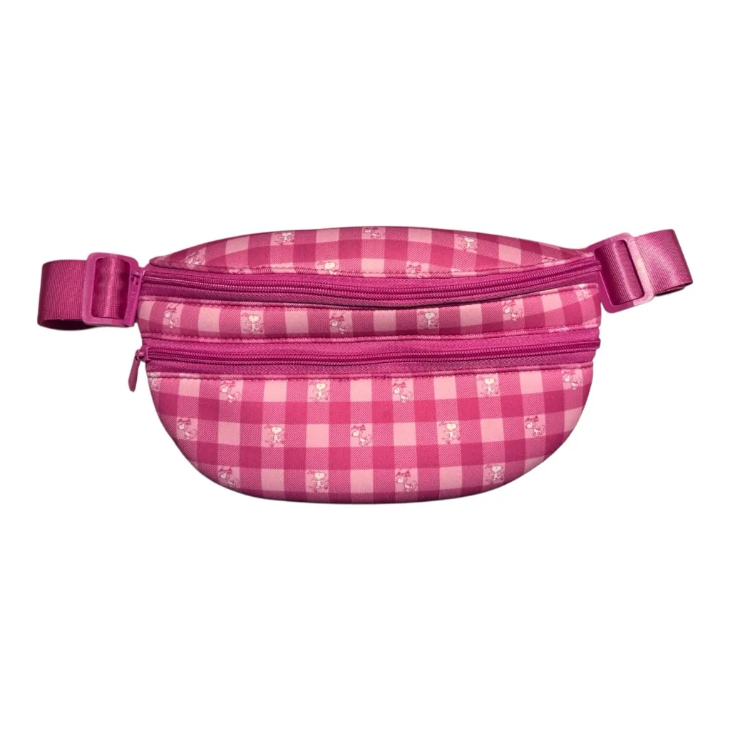 Peanuts Snoopy Double Zip Gingham Belt Bag Pink - Image 2