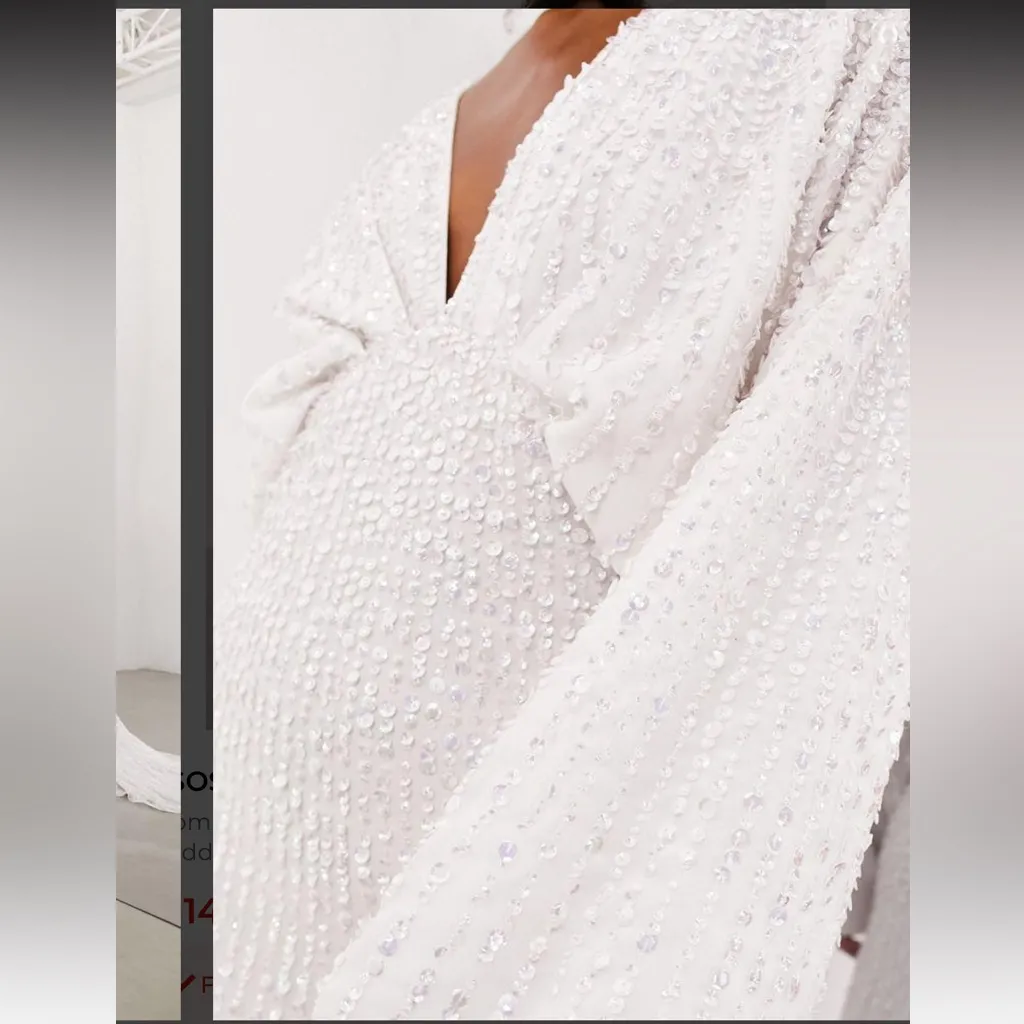 NWT ASOS Edition Lennox Sequin Blouson Sleeve Dress with Train in Ivory US 8 - Image 5