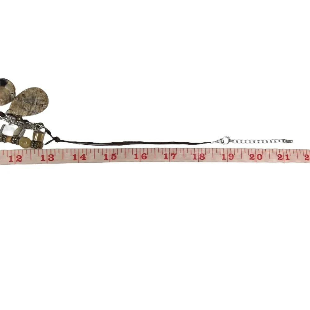 Natural Mother of Pearl, Teardrop Shell & Glass Beaded Cord Necklace Tan - Image 10