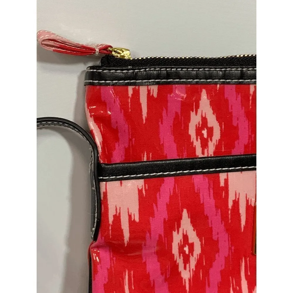 Maude Asbury Crossbody Purse Bag Laminated Fabric Ikat Print Red Pink Black - Image 7