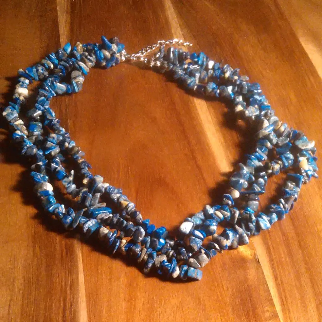 Lapis Lazuli Three Row Silvertone Necklace - Image 3