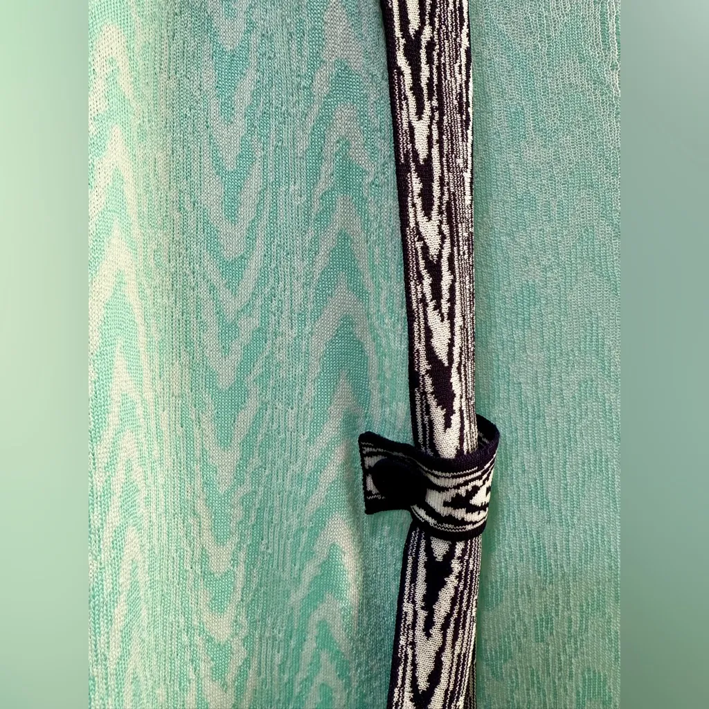 Ming Wang Aqua Ikat Trim Textured Knit Open Front Jacket Cardigan Size Small - Image 4