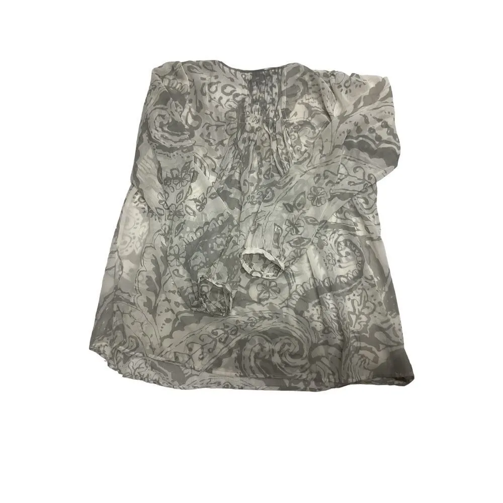 Cabi 834 Floral Keyhole Pleat Long Sleeve Peasant Top Ivory Gray Sheer‎ Size S - Image 8