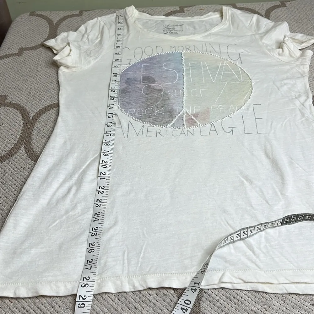 American Eagle Outfitters beaded peace sign good morning short sleeve shirt - Image 7