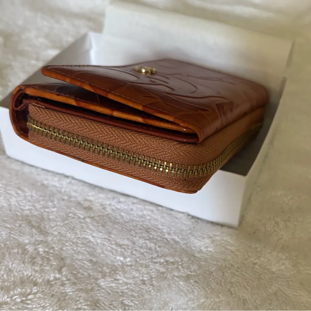 Valentina brown Genuine Leather Floral Leaf Wallet Made In Italy - Image 12