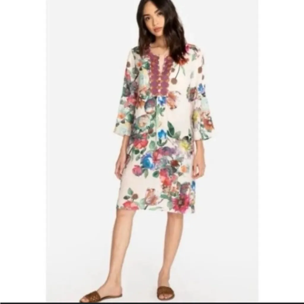 Johnny Was Workshop Flare‎ Sleeve Tunic Floral Ramie Linen Dress XS NWOT - Image 2