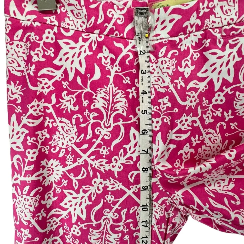 Lilly & Van Chino Pants Women 6 Pink White Floral Tiger Crop Stretch Tropical - Image 7