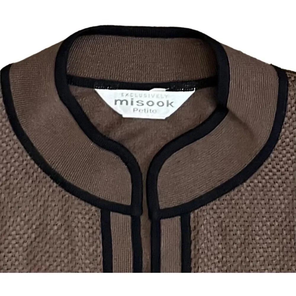 $378 Exclusively Misook P L Jacket Blazer Cardigan Brown Black Petite Open Front - Image 5